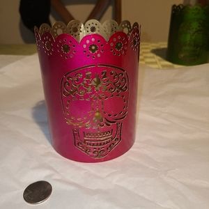 🎉2xHP🎉 NWT Pink Day of the Dead Sugar Skull Candle Holder 💀❤️‍🔥💟🕯